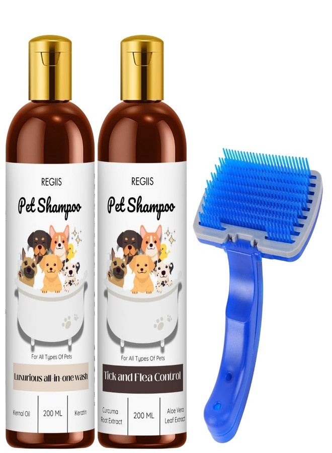 Regiis Pet Shampoo Set with Grooming Brush, Luxurious All in One Wash and Tick Control Formula, 200ml, 3 Pack - Image 1